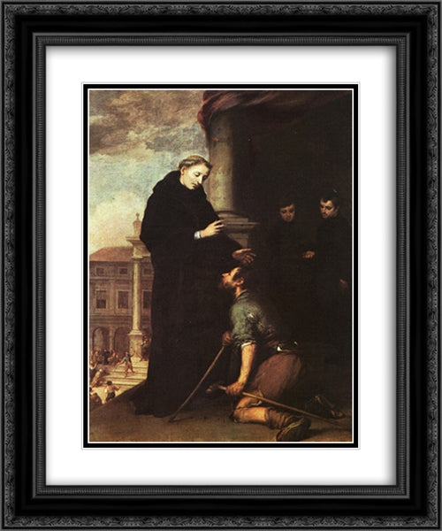 St. Thomas of Villanueva Distributing Alms 20x24 Black Ornate Wood Framed Art Print Poster with Double Matting by Murillo, Bartolome Esteban