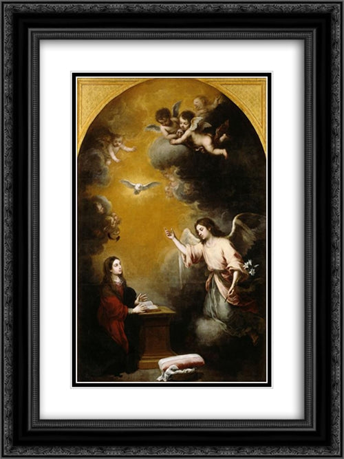 The Annunciation 18x24 Black Ornate Wood Framed Art Print Poster with Double Matting by Murillo, Bartolome Esteban