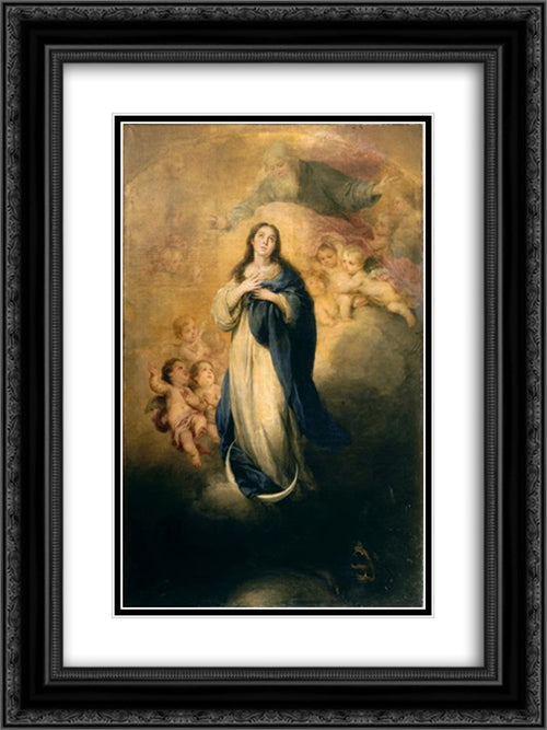 The Immaculate Conception with the Eternal Father 18x24 Black Ornate Wood Framed Art Print Poster with Double Matting by Murillo, Bartolome Esteban