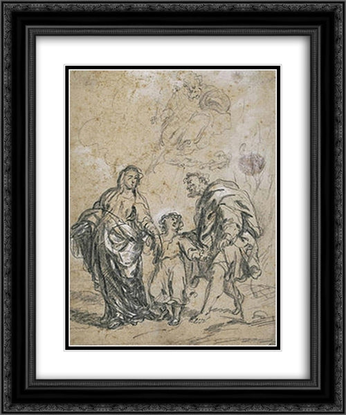 The Infant Jesus, between the Virgin and St. Joseph 20x24 Black Ornate Wood Framed Art Print Poster with Double Matting by Murillo, Bartolome Esteban