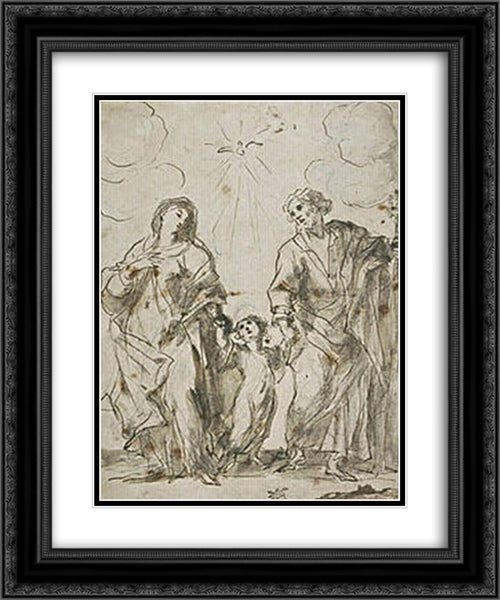 The Infant Jesus, between the Virgin and St. Joseph 20x24 Black Ornate Wood Framed Art Print Poster with Double Matting by Murillo, Bartolome Esteban