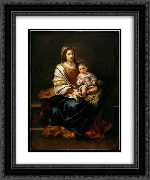 The Madonna of the Rosary 20x24 Black Ornate Wood Framed Art Print Poster with Double Matting by Murillo, Bartolome Esteban