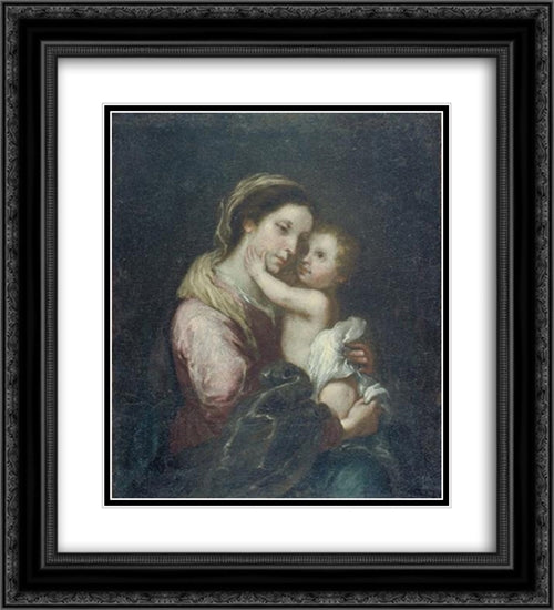 The Virgin And Infant Jesus 20x22 Black Ornate Wood Framed Art Print Poster with Double Matting by Murillo, Bartolome Esteban