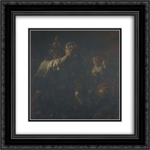 Two Kids are fighting 20x20 Black Ornate Wood Framed Art Print Poster with Double Matting by Murillo, Bartolome Esteban