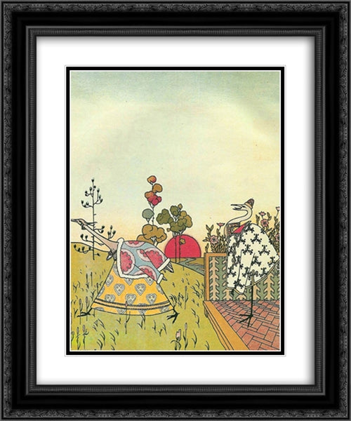 Illustration to 'The crane and heron. Bear.' 20x24 Black Ornate Wood Framed Art Print Poster with Double Matting by Narbut, Heorhiy