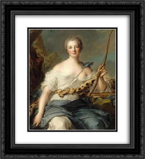 Marquise de Pompadour as Diana 20x22 Black Ornate Wood Framed Art Print Poster with Double Matting by Nattier, Jean Marc