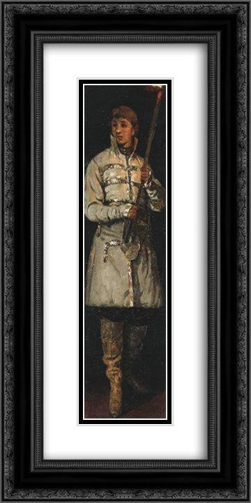 Young man with candle 12x24 Black Ornate Wood Framed Art Print Poster with Double Matting by Nesterov, Mikhail