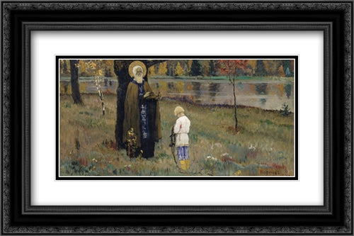 The Vision of the Young Bartholomew 24x16 Black Ornate Wood Framed Art Print Poster with Double Matting by Nesterov, Mikhail