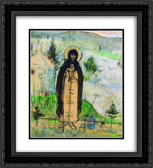 Venerable Sergius of Radonezh (sketch) 20x22 Black Ornate Wood Framed Art Print Poster with Double Matting by Nesterov, Mikhail