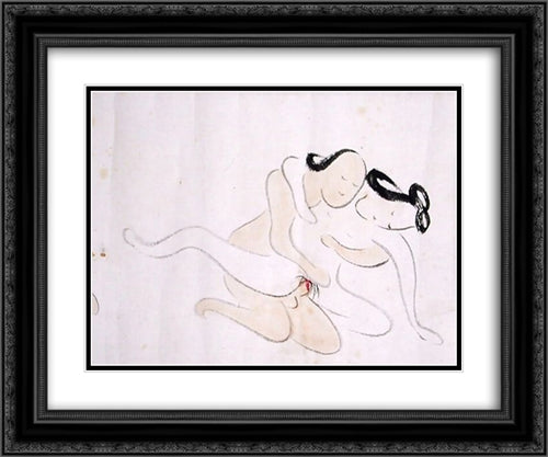 A Shunga 24x20 Black Ornate Wood Framed Art Print Poster with Double Matting by no Taiga, Ike