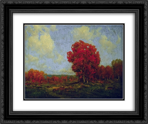 October Day 24x20 Black Ornate Wood Framed Art Print Poster with Double Matting by Onderdonk, Robert Julian
