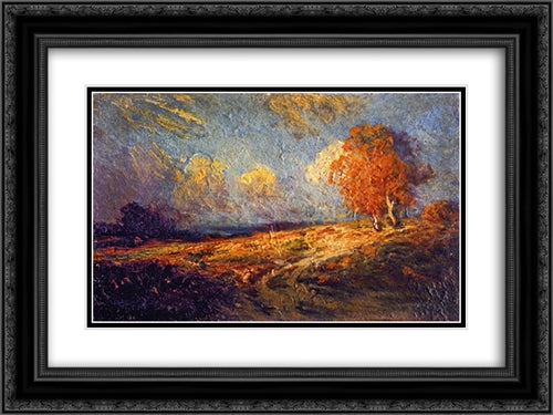 Sunlit Hillside 24x18 Black Ornate Wood Framed Art Print Poster with Double Matting by Onderdonk, Robert Julian