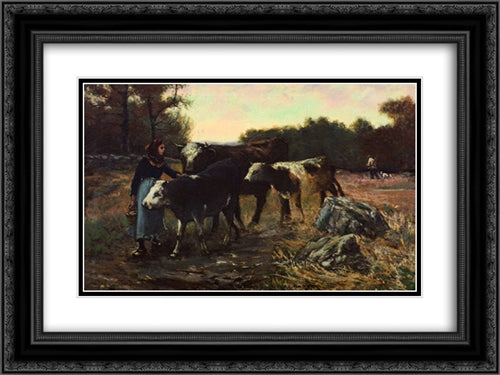 Landscape with Cattle 24x18 Black Ornate Wood Framed Art Print Poster with Double Matting by Onderdonk, Robert Julian