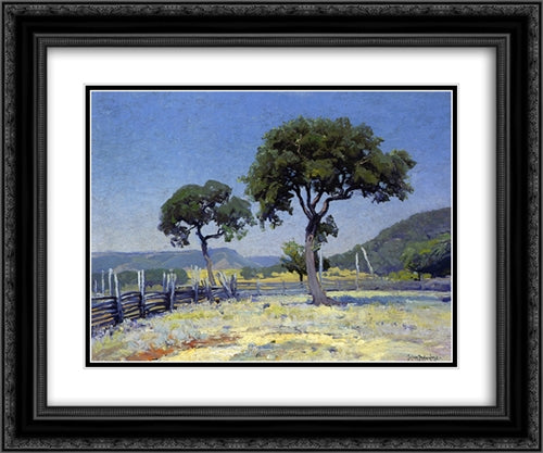 Live Oak Trees on Williams' Ranch, Bandera County 24x20 Black Ornate Wood Framed Art Print Poster with Double Matting by Onderdonk, Robert Julian