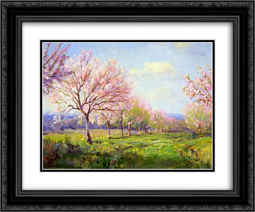 Peach Orchard on Mavericks Farm 24x20 Black Ornate Wood Framed Art Print Poster with Double Matting by Onderdonk, Robert Julian
