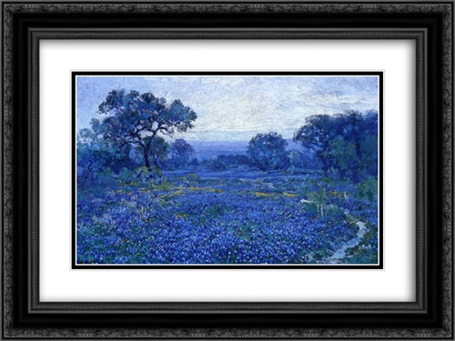 Bluebonnet Scene 24x18 Black Ornate Wood Framed Art Print Poster with Double Matting by Onderdonk, Robert Julian