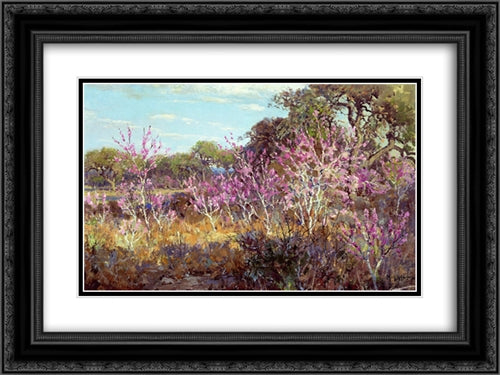 Redbud Tree in Bloom at Leon Springs, San Antonio 24x18 Black Ornate Wood Framed Art Print Poster with Double Matting by Onderdonk, Robert Julian