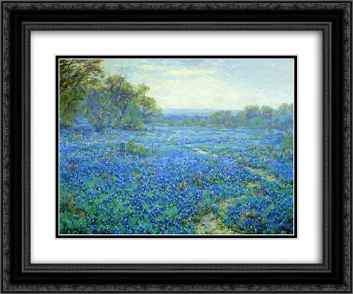 Bluebonnet Scene 24x20 Black Ornate Wood Framed Art Print Poster with Double Matting by Onderdonk, Robert Julian