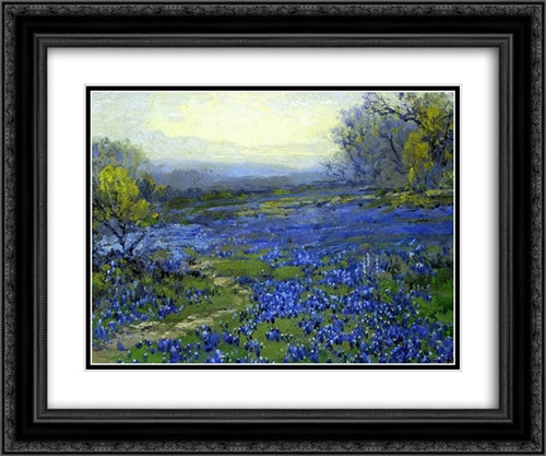 Morning in the Bluebonnets 24x20 Black Ornate Wood Framed Art Print Poster with Double Matting by Onderdonk, Robert Julian