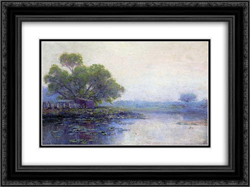 Morning on the Pond 24x18 Black Ornate Wood Framed Art Print Poster with Double Matting by Onderdonk, Robert Julian