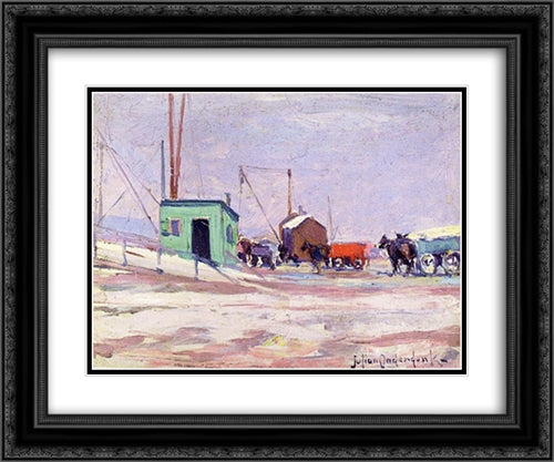 Noontime on the Docks, Hudson River and 85th Street 24x20 Black Ornate Wood Framed Art Print Poster with Double Matting by Onderdonk, Robert Julian