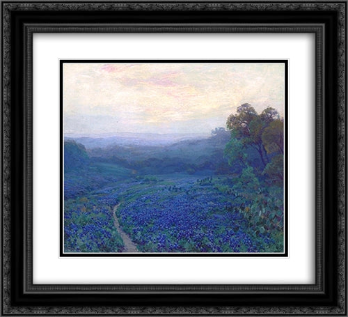 Path through a Field of Bluebonnets 22x20 Black Ornate Wood Framed Art Print Poster with Double Matting by Onderdonk, Robert Julian