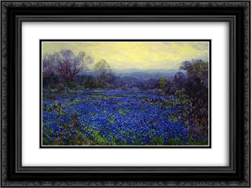 Field of Bluebonnets 24x18 Black Ornate Wood Framed Art Print Poster with Double Matting by Onderdonk, Robert Julian