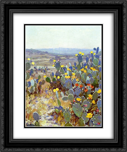 Untitled (aka Landscape with Catci) 20x24 Black Ornate Wood Framed Art Print Poster with Double Matting by Onderdonk, Robert Julian