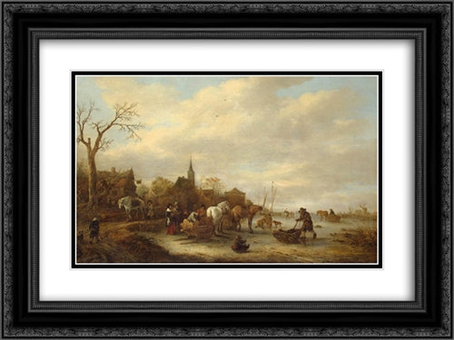 Winter Landscape 24x18 Black Ornate Wood Framed Art Print Poster with Double Matting by Ostade, Isaac van