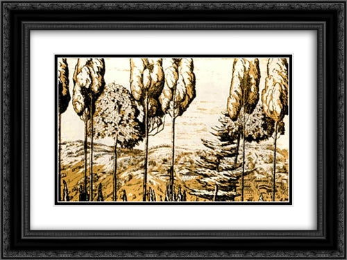 Fiesole, Italy 24x18 Black Ornate Wood Framed Art Print Poster with Double Matting by Ostroumova Lebedeva, Anna