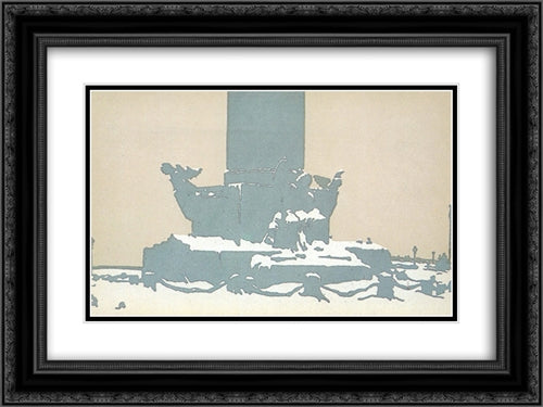 Petersburg. Rostral column under the snow. 24x18 Black Ornate Wood Framed Art Print Poster with Double Matting by Ostroumova Lebedeva, Anna