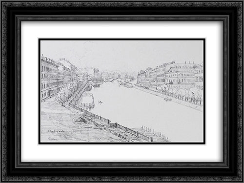 Fontanka 24x18 Black Ornate Wood Framed Art Print Poster with Double Matting by Ostroumova Lebedeva, Anna