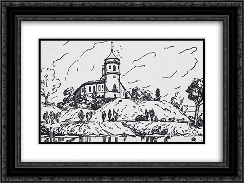 Fortress 'Beep' 24x18 Black Ornate Wood Framed Art Print Poster with Double Matting by Ostroumova Lebedeva, Anna