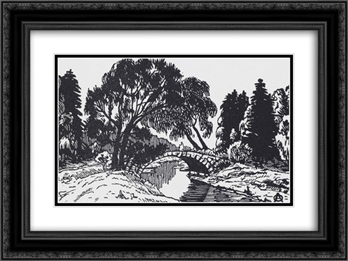 Willows near Novosilviysky Bridge 24x18 Black Ornate Wood Framed Art Print Poster with Double Matting by Ostroumova Lebedeva, Anna