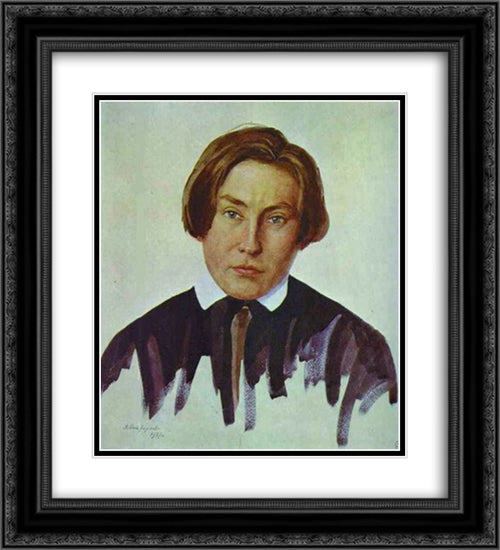 Portrait of N. N. Evreinov 20x22 Black Ornate Wood Framed Art Print Poster with Double Matting by Ostroumova Lebedeva, Anna
