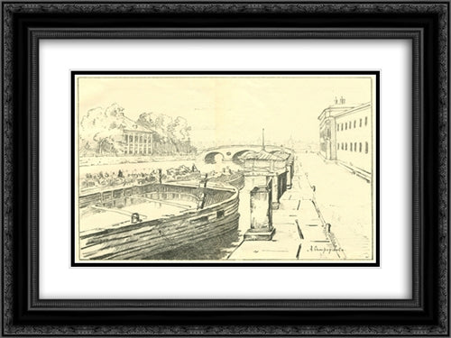 Academy of Arts 24x18 Black Ornate Wood Framed Art Print Poster with Double Matting by Ostroumova Lebedeva, Anna