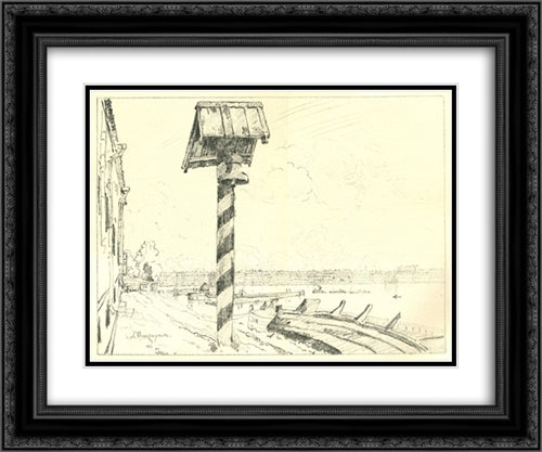 French embankment 24x20 Black Ornate Wood Framed Art Print Poster with Double Matting by Ostroumova Lebedeva, Anna