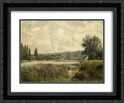 Landscape with a tributary of the Seine, near Paris 24x20 Black Ornate Wood Framed Art Print Poster with Double Matting by Pantazis, Pericles