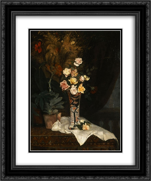 Still life with flowers 20x24 Black Ornate Wood Framed Art Print Poster with Double Matting by Pantazis, Pericles