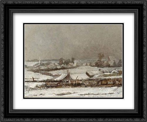 Village sous la neige (Vallee de la Meuse) 24x20 Black Ornate Wood Framed Art Print Poster with Double Matting by Pantazis, Pericles