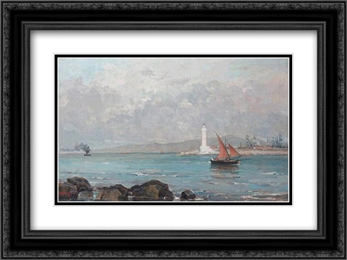 Lighthouse of Marseille 24x18 Black Ornate Wood Framed Art Print Poster with Double Matting by Pantazis, Pericles
