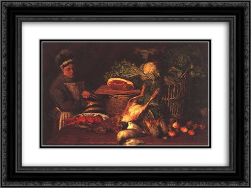 Still life and woman 24x18 Black Ornate Wood Framed Art Print Poster with Double Matting by Pantazis, Pericles