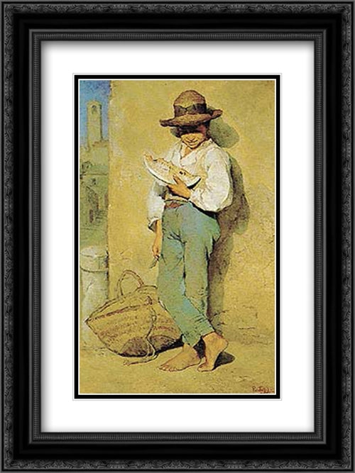 Boy eating watermelon 18x24 Black Ornate Wood Framed Art Print Poster with Double Matting by Pantazis, Pericles