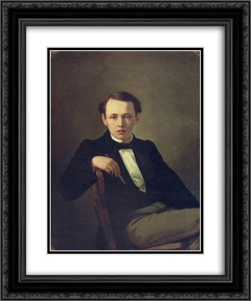 Self-portrait 20x24 Black Ornate Wood Framed Art Print Poster with Double Matting by Perov, Vasily