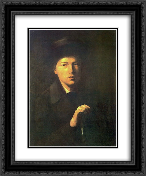 Portrait of Nikolai Kridener, the Artist s Brother 20x24 Black Ornate Wood Framed Art Print Poster with Double Matting by Perov, Vasily