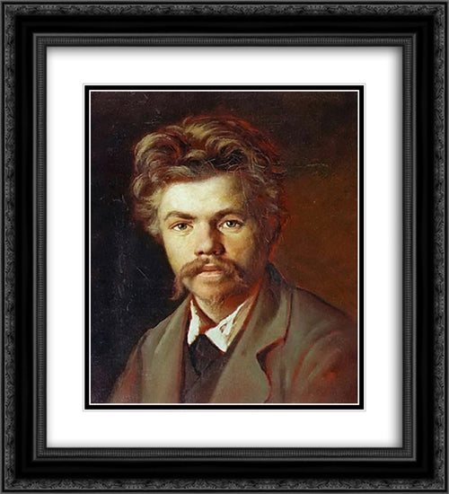 Portrait of an unknown 20x22 Black Ornate Wood Framed Art Print Poster with Double Matting by Perov, Vasily