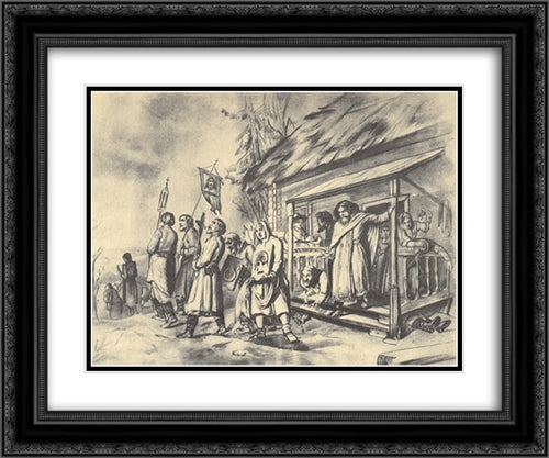 Procession on Easter. Sketch for the painting 24x20 Black Ornate Wood Framed Art Print Poster with Double Matting by Perov, Vasily