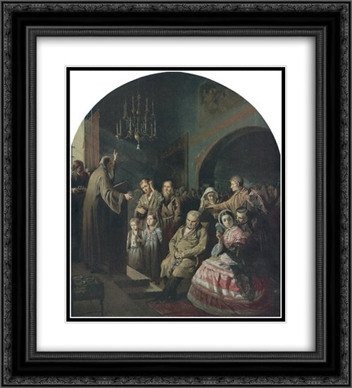 Sermon in a Village 20x22 Black Ornate Wood Framed Art Print Poster with Double Matting by Perov, Vasily
