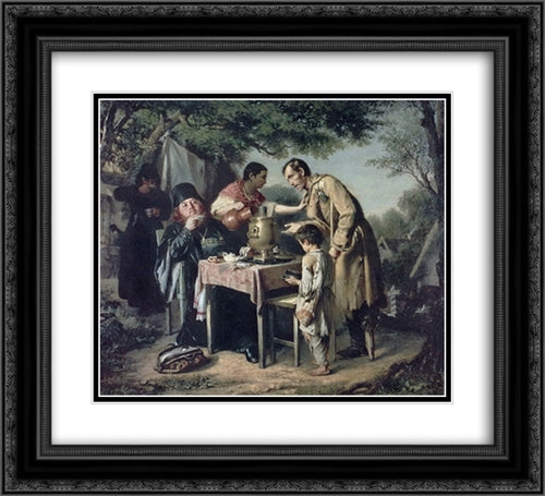 Tea Party at Mytishchi near Moscow 22x20 Black Ornate Wood Framed Art Print Poster with Double Matting by Perov, Vasily