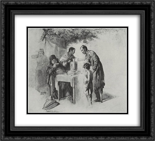 Teatime in Mytischi near Moscow 22x20 Black Ornate Wood Framed Art Print Poster with Double Matting by Perov, Vasily